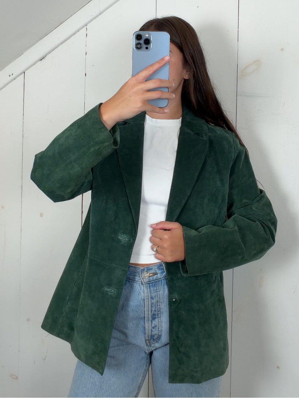 Vintage Siena Green Suede Leather Blazer Jacket Womens 10 Medium Lightweight Y2K